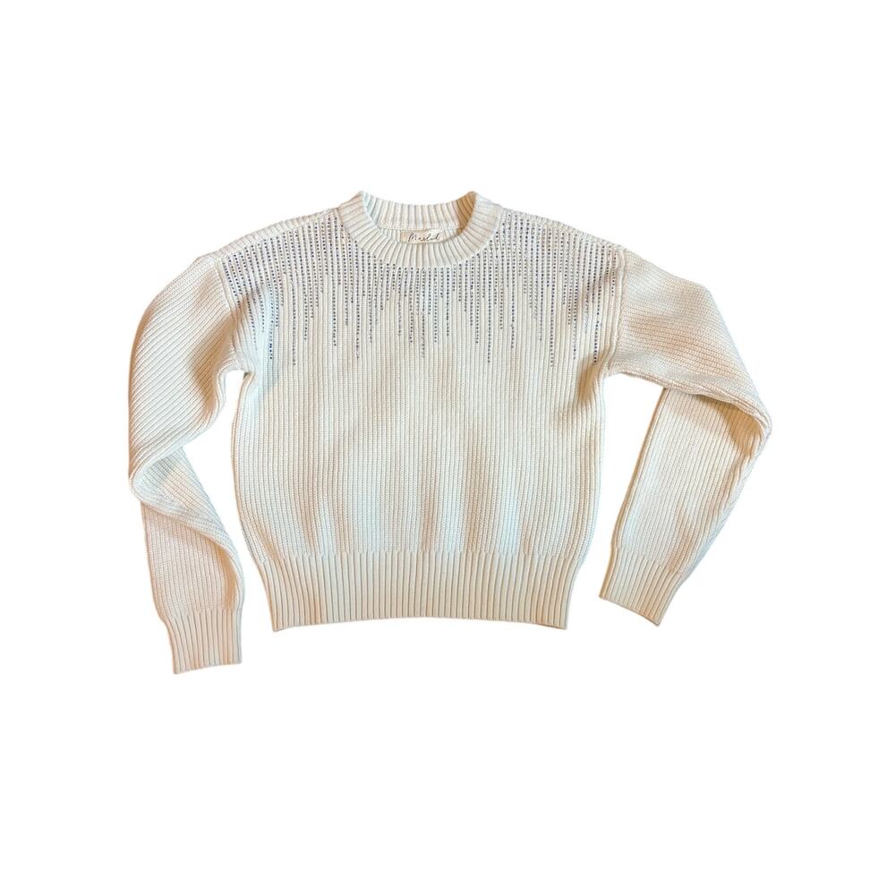 Marled Womens Small White Mock Neck‎ Knitted Rhinestone Sweater NWT